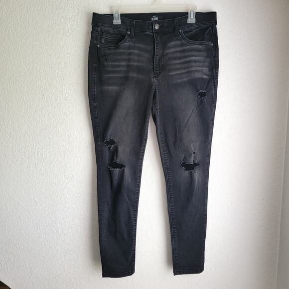 LuLaRoe With Love Gray Black Control Panel Magic Waist Jeans Skinny Size 32 - Picture 1 of 4